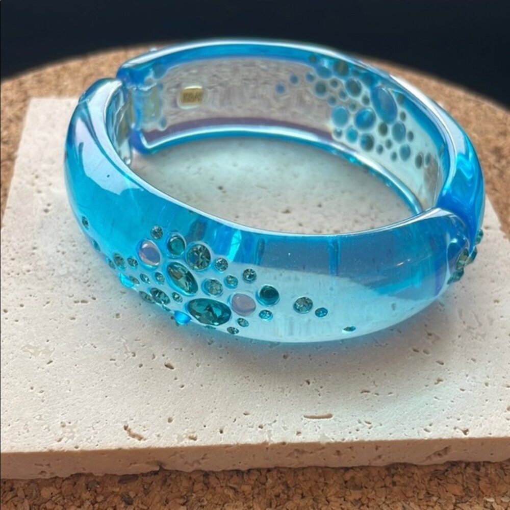 Alexis Bittar Blue Lucite Crystal Bangle Bracelet Transparent